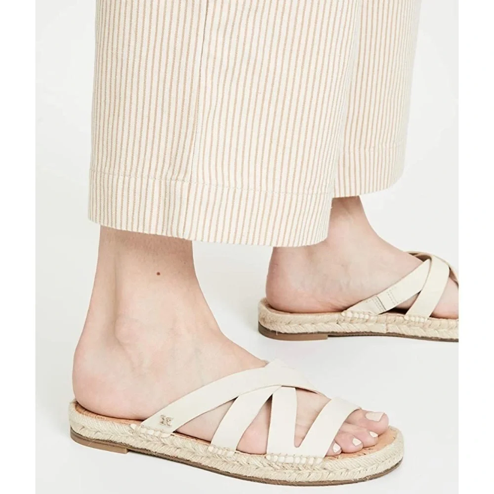 Sam Edelman‎ Averie Ivory Leather espadrilles strappy flat sandals Sz 9 1/2 M
